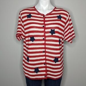 ✨3/$15 Vintage Belle Pointe red white blue 4th of July button up cardigan M